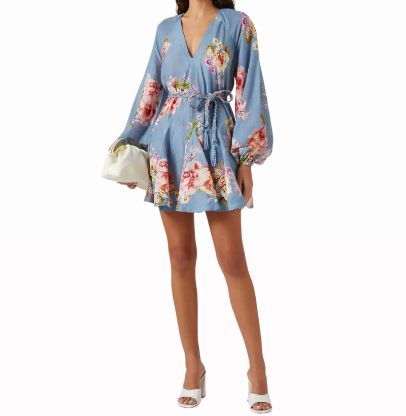 Hemant & Nandita Short Dress With Braided Belt - Pink/Blue Mix