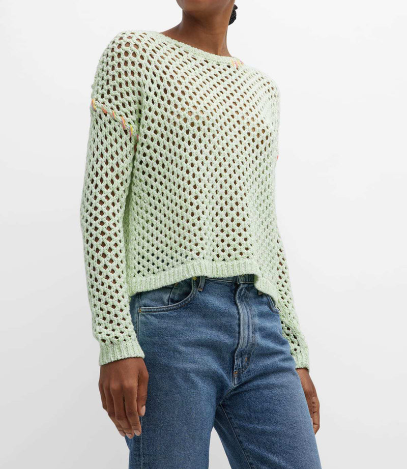 Lisa Todd Twister Open-Stitch Crewneck Sweater - Sour Apple