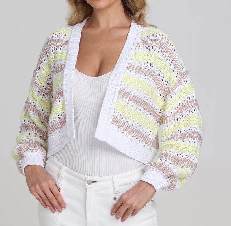 525 America Zoe Cotton Open Stitch Cardigan- Bleach White Multi