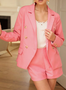 Greylin Guetta Double Breasted Blazer - Bubble Gum Pink