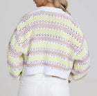 525 America Zoe Cotton Open Stitch Cardigan- Bleach White Multi