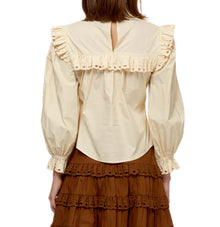 Stellah Eyelet Trimmed High Neck Blouse - Cream