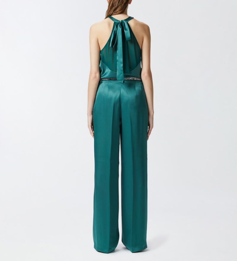 PINKO Tailored Satin Trousers - Dark Bottle Green