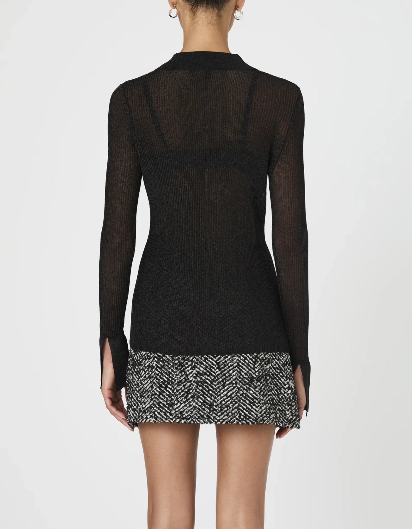French Connection Lurex Mix Collared Top - Black