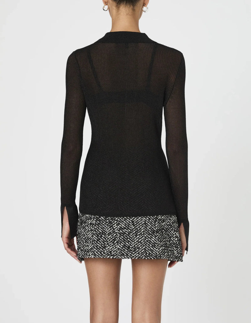 French Connection Lurex Mix Collared Top - Black