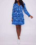 Sail To Sable Geo Floral Long Sleeve Smocked Waist Dress