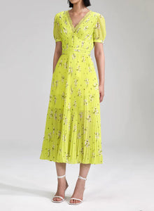 Self-Portrait Lime Floral Chiffon Midi Dress