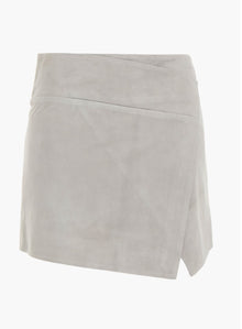 Michelle Mason Wrap Effect Suede Mini Skirt - Stone