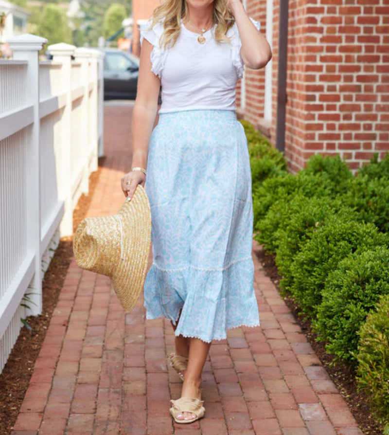 Sail to Sable Smocked Waist Midi Skirt - Flowering Vine Print