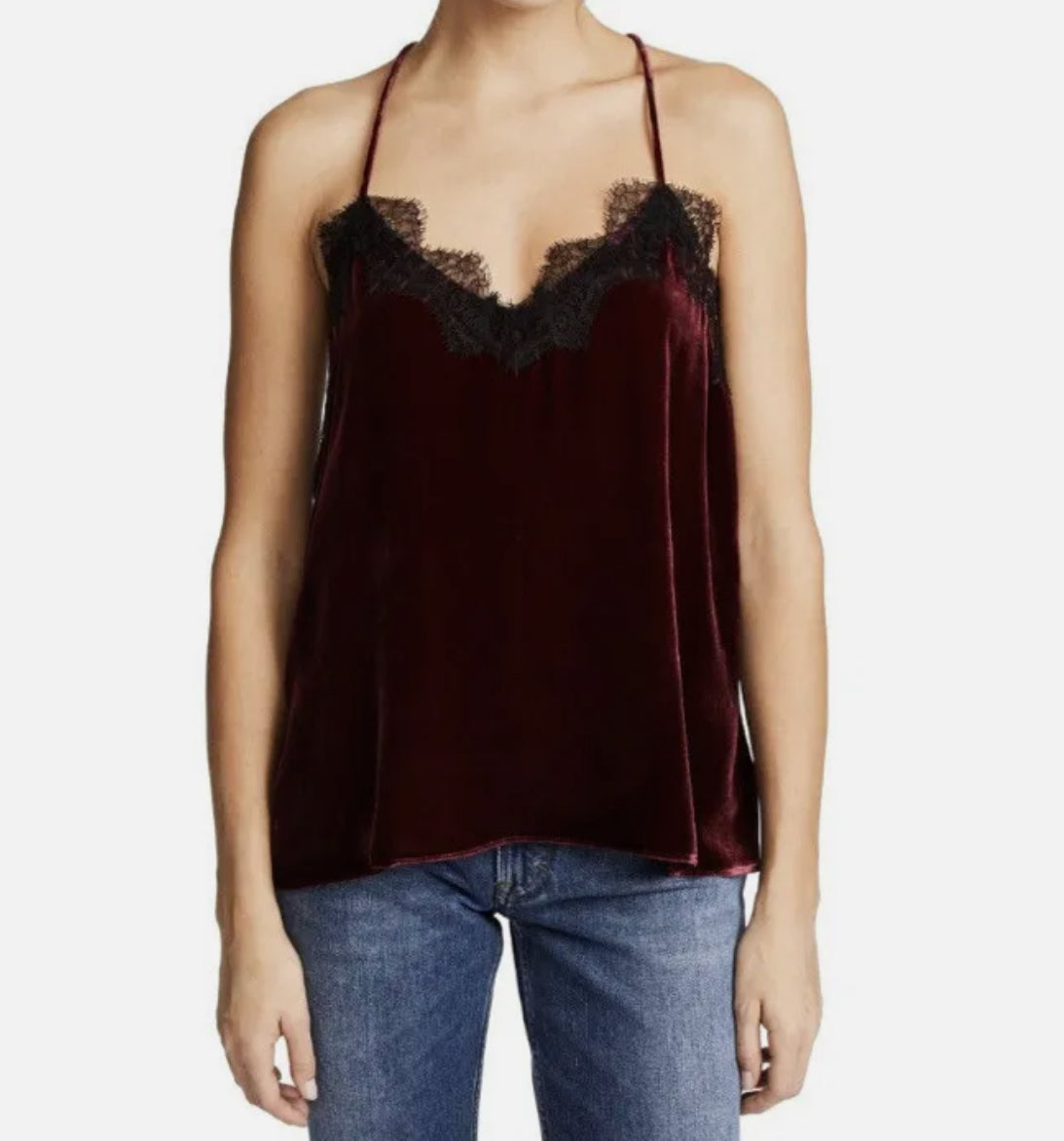 Cami NYC The Racer Velvet Cami With Lace - Black/Red