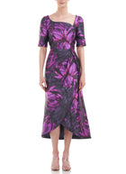 Kay Unger Tallulah Tea Length Dress - Cerise/Navy