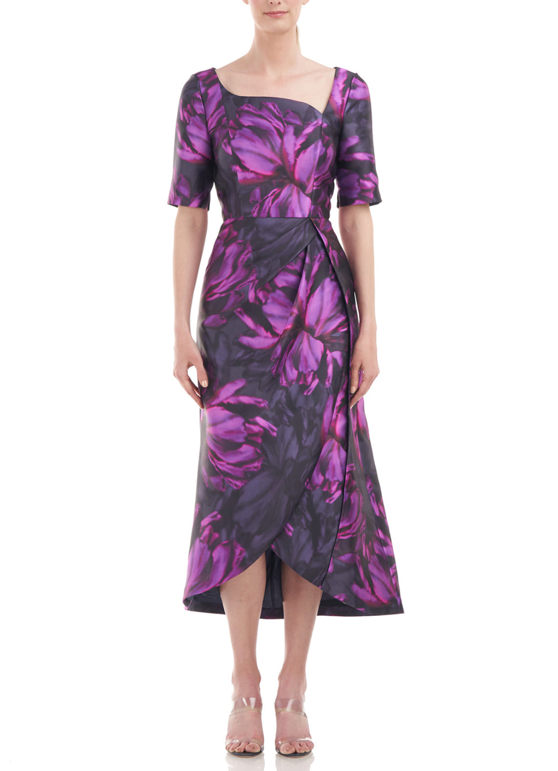 Kay Unger Tallulah Tea Length Dress - Cerise/Navy