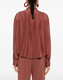 forte_forte Silk Habotai Grandfather Shirt with Crystals - Cacao