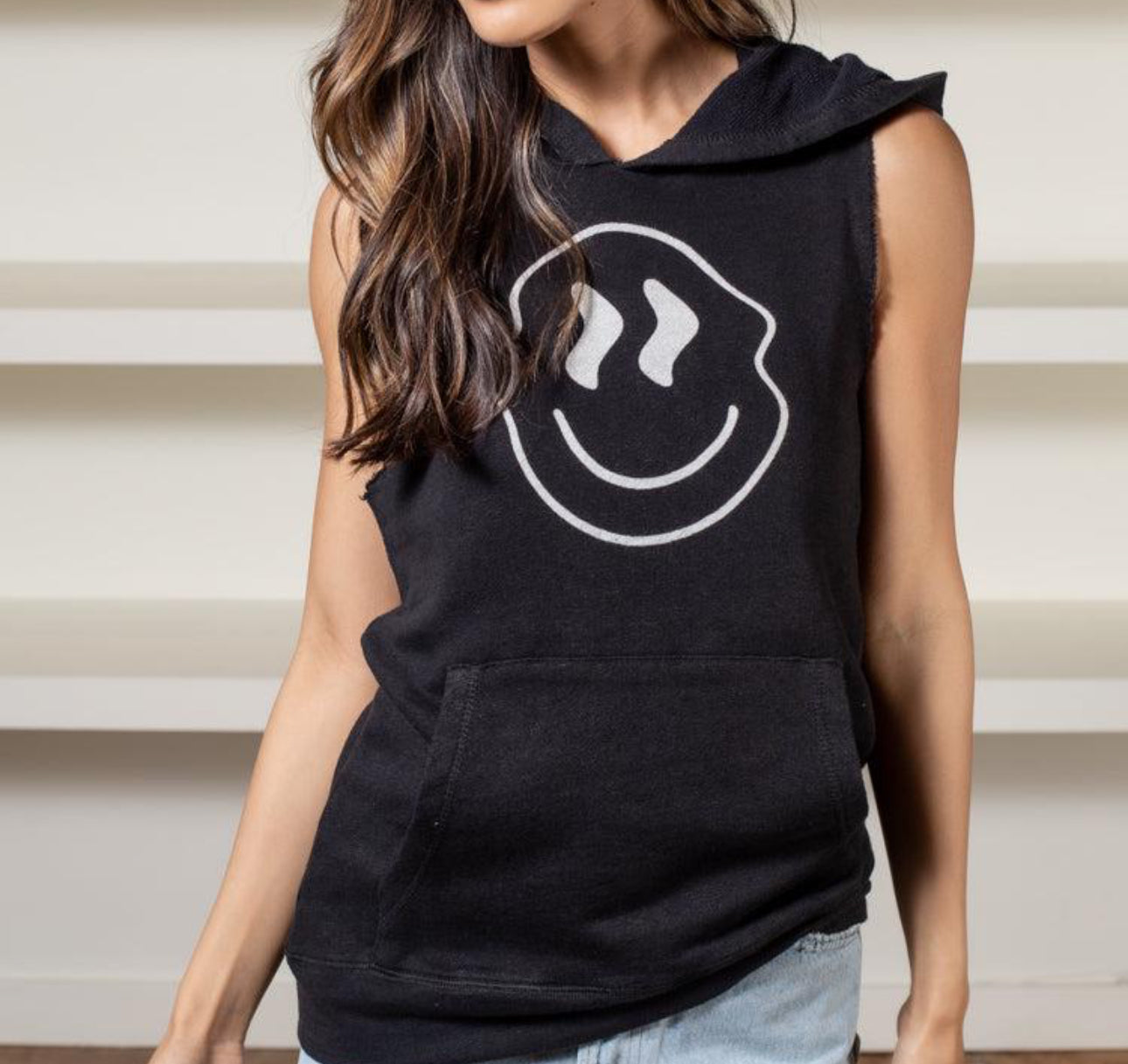 Chaser Linen French Terry Smiley Face Hoodie - True Black