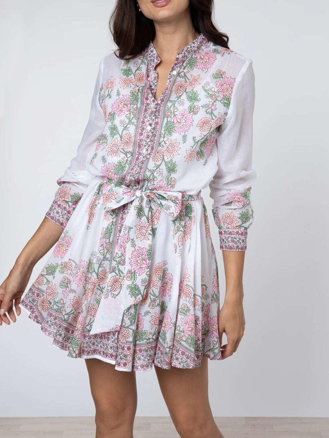 Juliet Dunn Candy Pink Rose Border Godet Dress