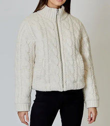 dh New York Aspen Cable-Knit Sweater Jacket - Ivory