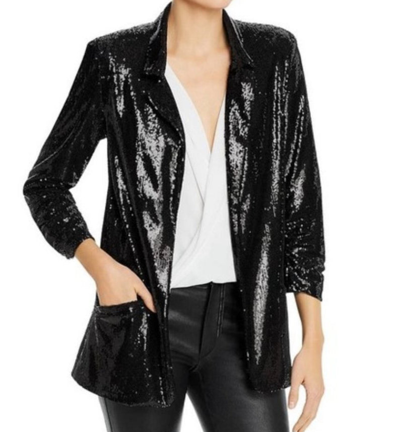 David Lerner Hailey Oversized Blazer w/ Ruched Sleeves - Black Sequin