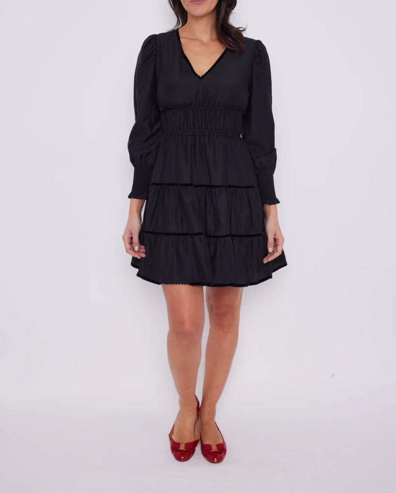 Sail to Sable Long Sleeve Smocked Waist Dress - Black