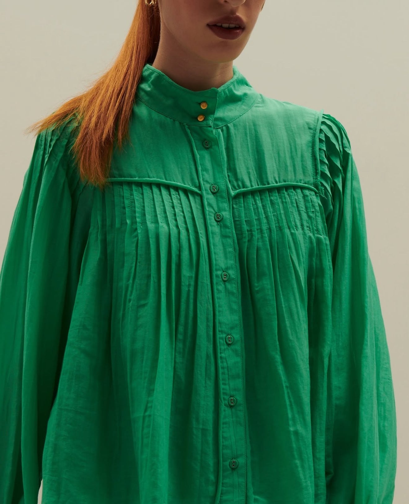 Bellepiece Split Blouse - Green