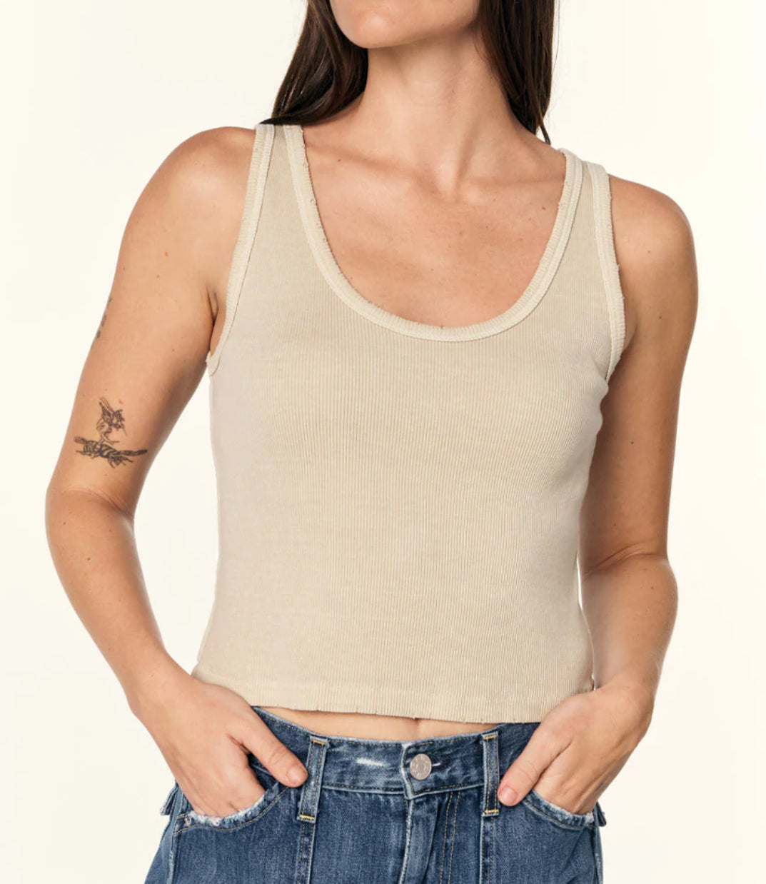 AMO Crop Rib Tank - Oatmilk