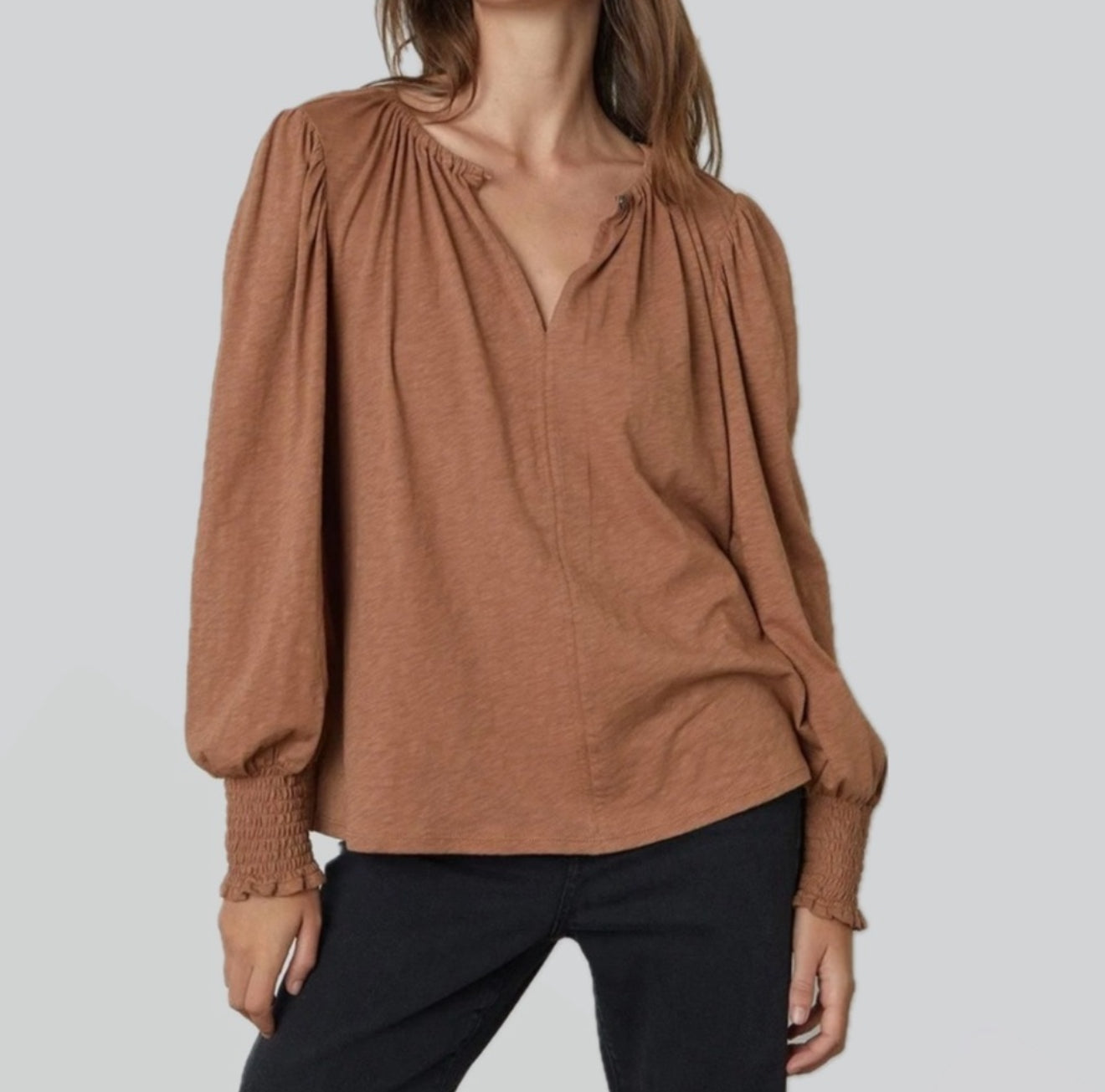 Velvet by Graham & Spencer Irina Split Neck Tee - Camel