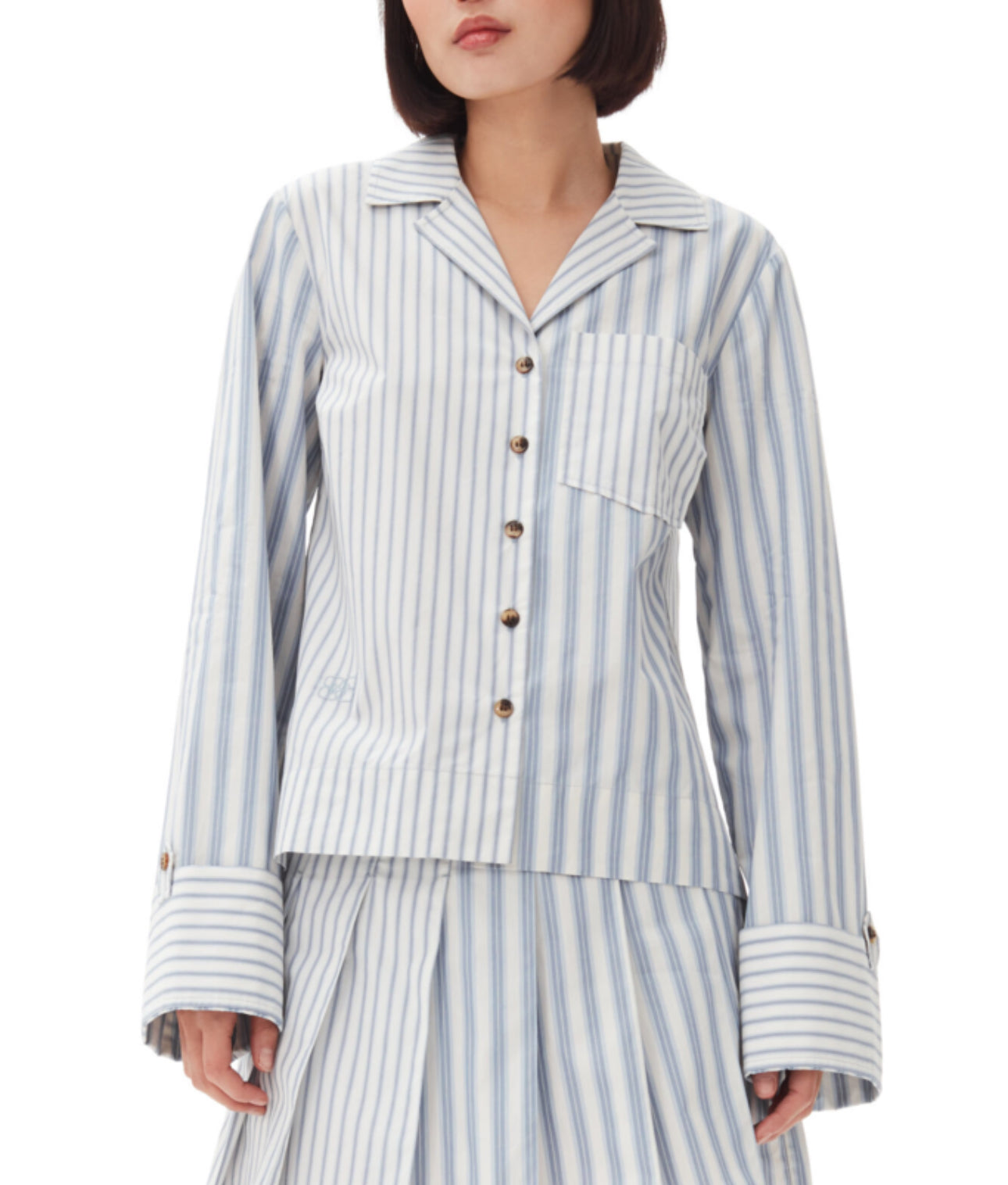 GANNI Stripe Cotton Shirt - Egret