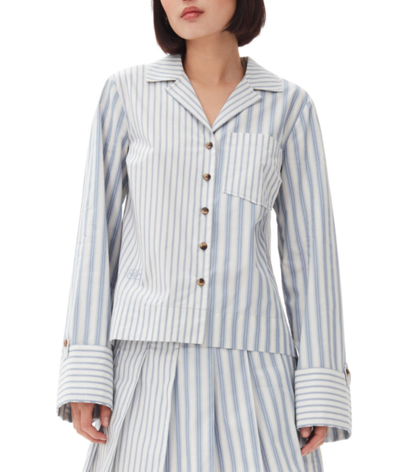 GANNI Stripe Cotton Shirt - Egret