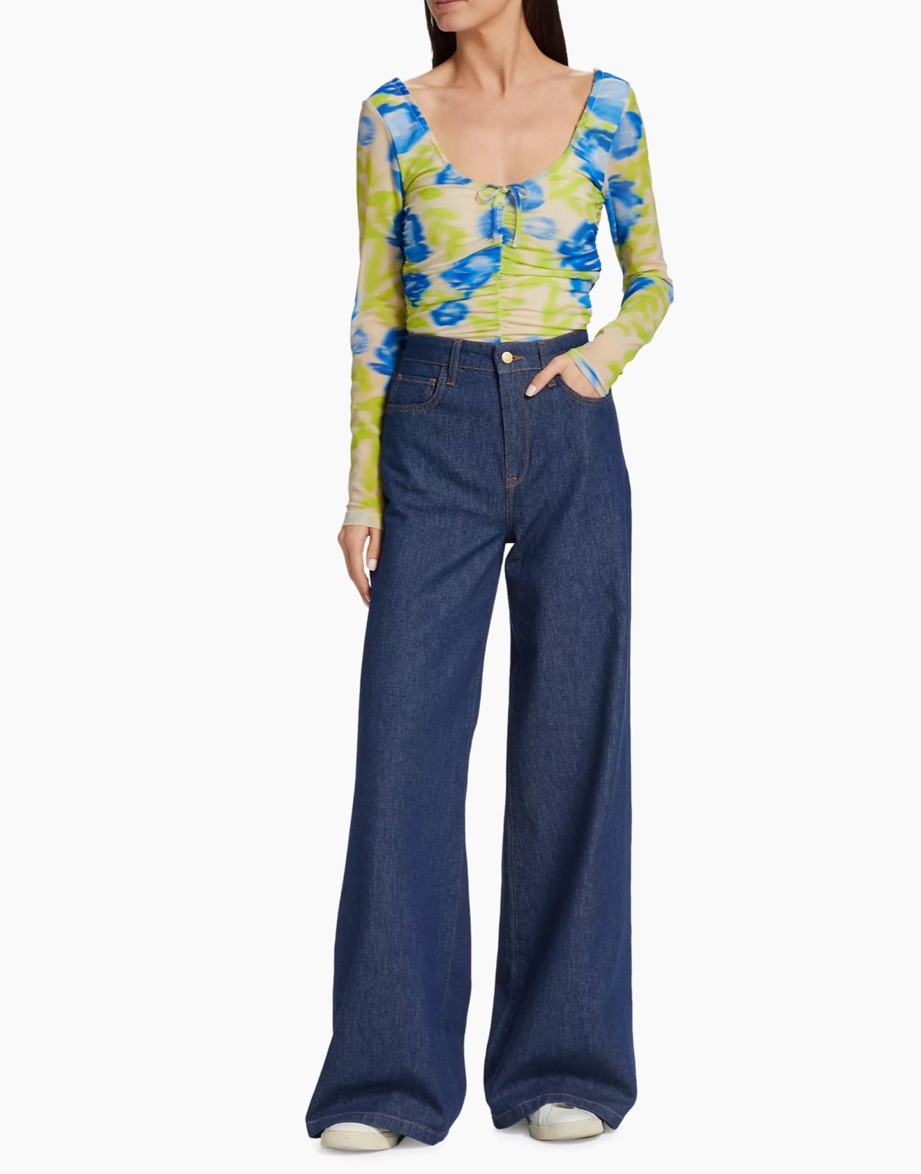 GANNI Floral‎ Mesh Scoop Neck Top