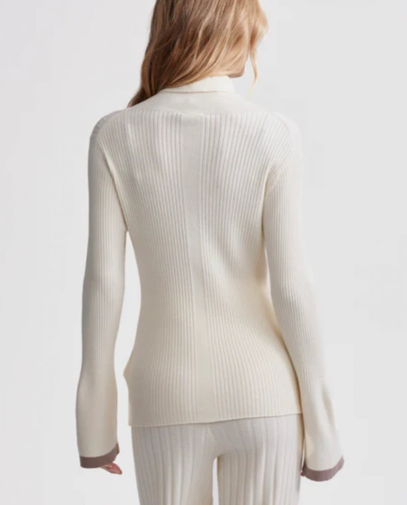Varley Ravena Rib Knit High Neck Top - Egret