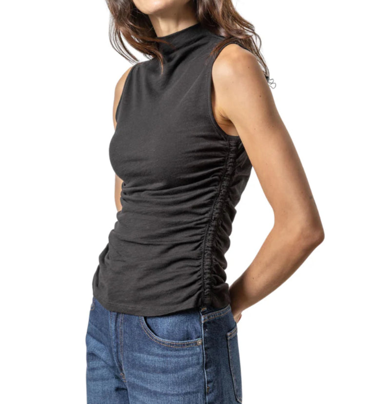 LILLA|P Shirred Mock Neck Tank - Black