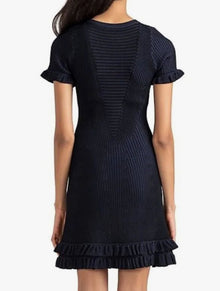 Shoshanna Kate Rib-Knit Ruffle Minidress - Navy