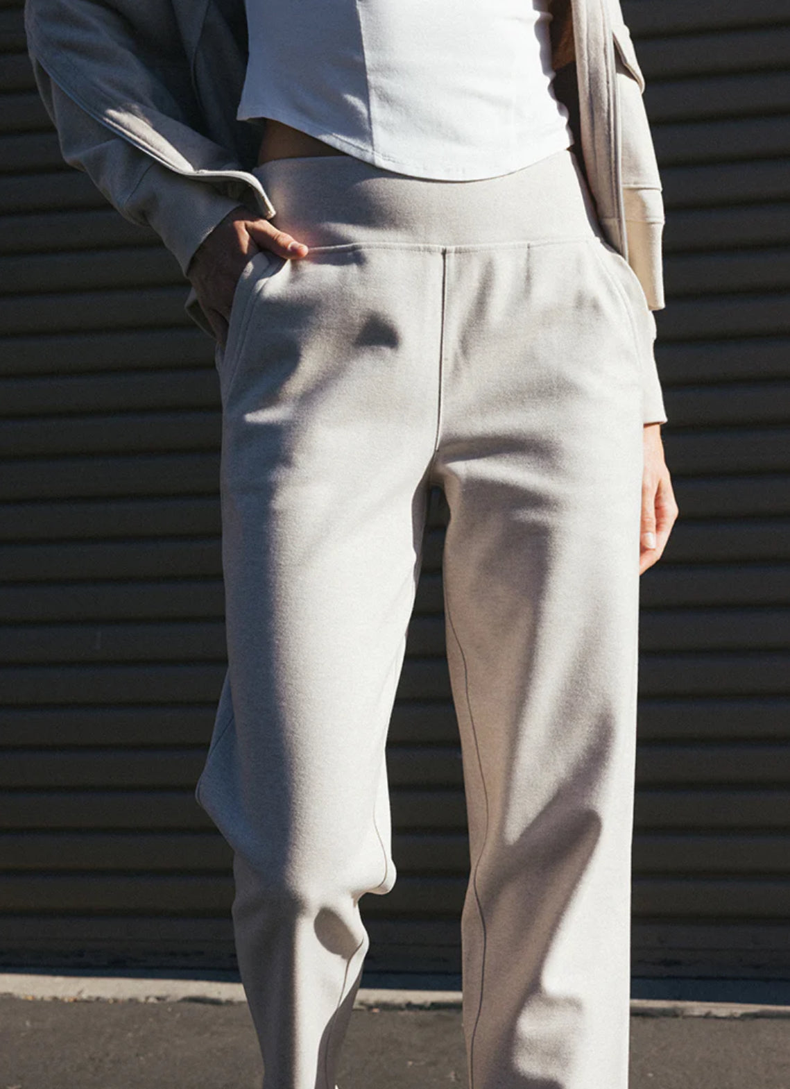 Thrive Société Quinn Rib Trim Trouser - Stone