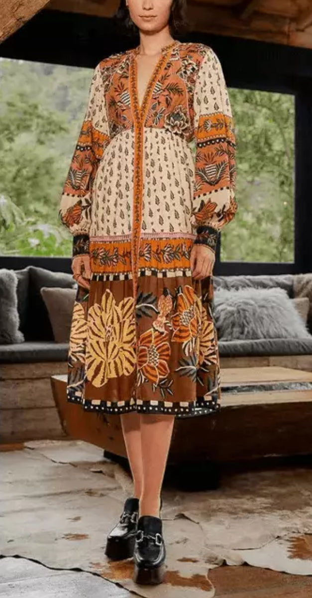 FARM Rio Annika Floral Dress - Beige