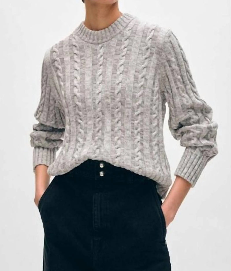 White + Warren Organic Cotton Cable Crew Sweater - Grey Marl