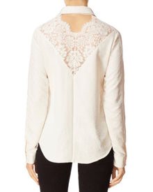 J Brand Lula Button-Front Long Sleeve Lace Inset Shirt - Moonbeam