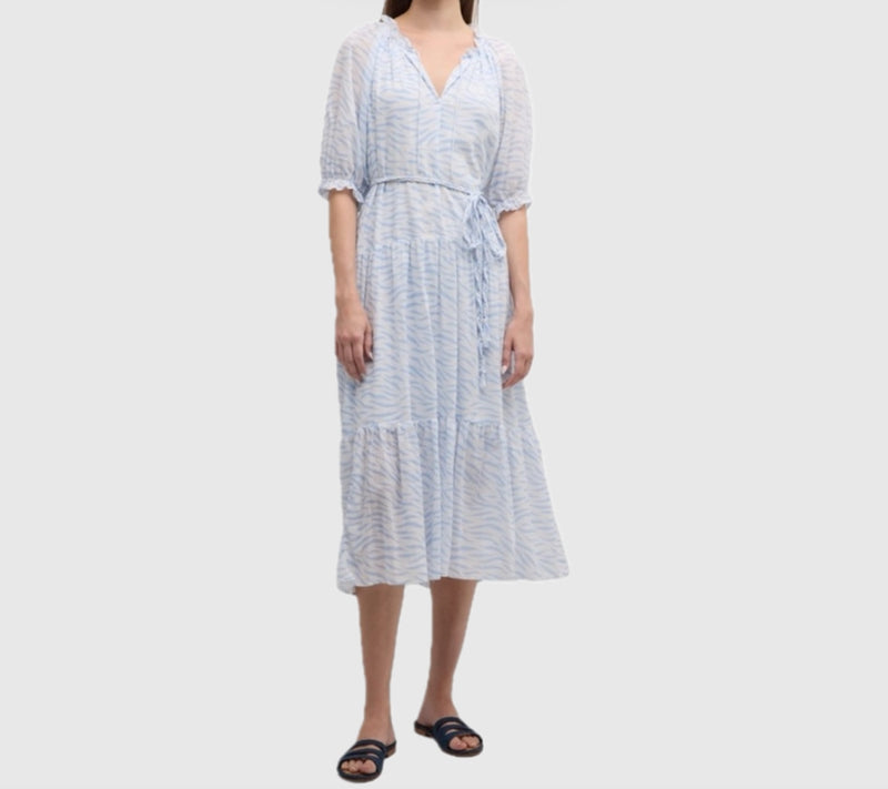 Xirena Lyta Tiered Tiger Stripe Print Dress - Blue Wave