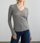 Margaret O'Leary Waffle V Neck - Gunmetal