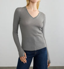 Margaret O'Leary Waffle V Neck - Gunmetal