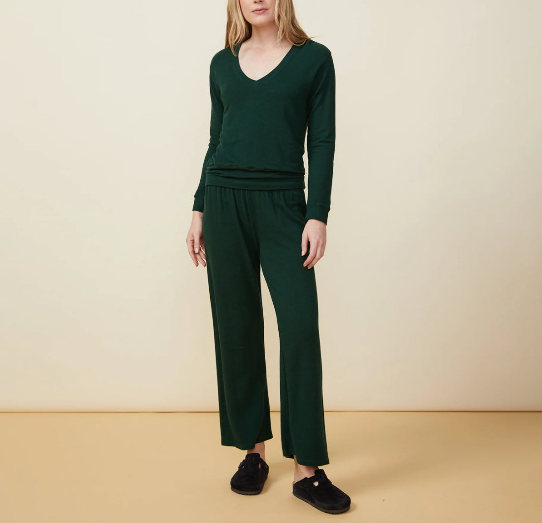 Monrow Supersoft Long Sleeve V Neck - Evergreen