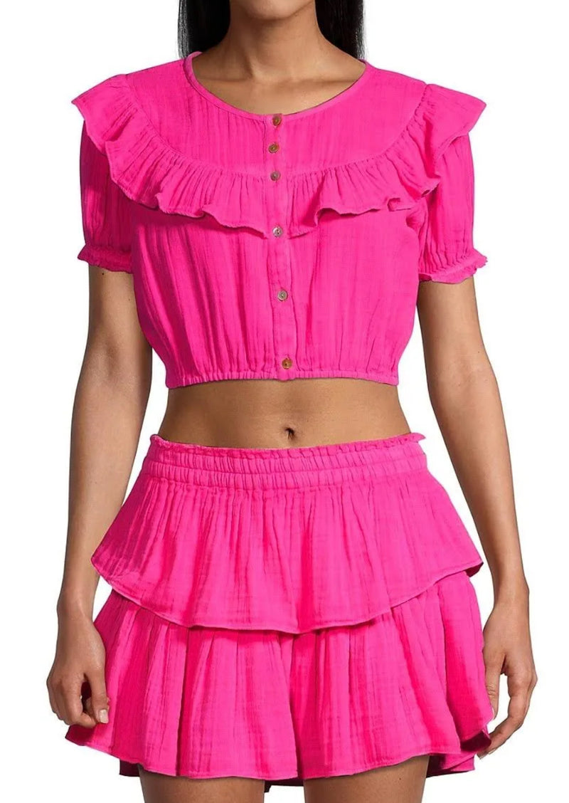 LoveShackFancy Elania Crop Top - Flirty Fuchsia