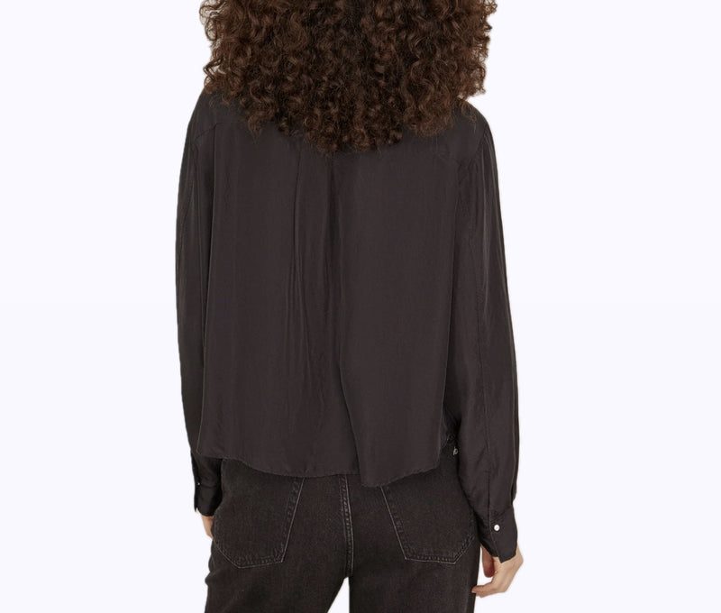 forte_forte Silk Habotai Grandfather Shirt with Crystals - Black