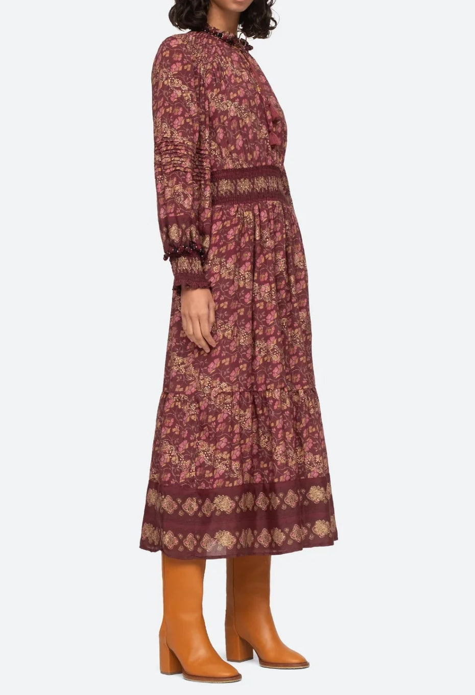 Sea New York Giulia Print Long Sleeve Maxi Dress - Maroon