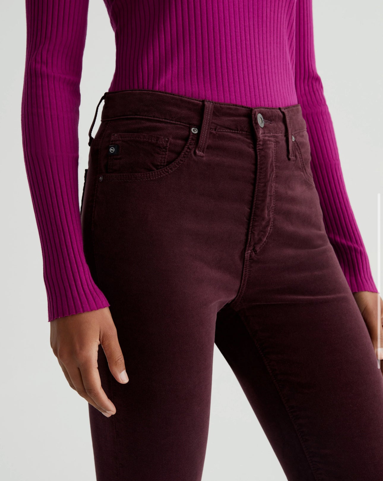 AG Jeans Velvet High Rise Farrah Boot Crop - Pinot Noir