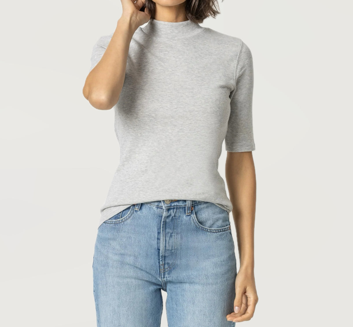 LILLA|P Elbow Sleeve Mock Neck - Heather Grey