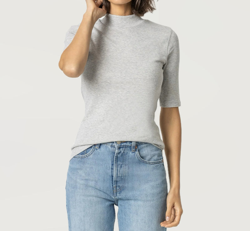 LILLA|P Elbow Sleeve Mock Neck - Heather Grey