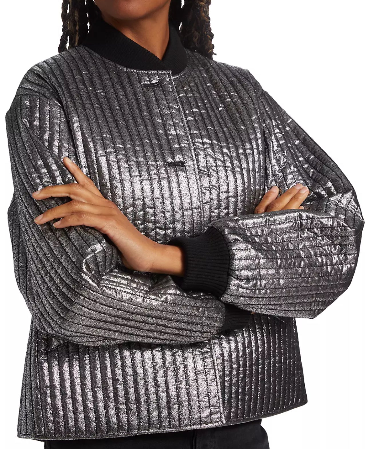 The Great. Quilted Metallic Bomber Jacket