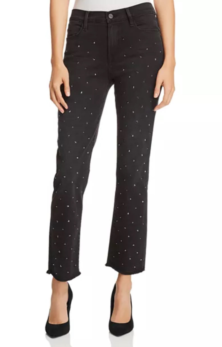 Frame Le High Straight-Leg Embellished Jeans - Jet Stone