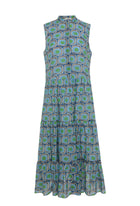 0039 ITALY Mila Long Sleeveless Graphic Print Dress - Blue