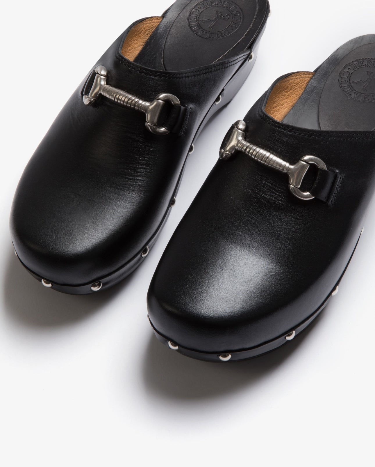 Penelope Chilvers Low Horsebit Leather Clog - Black