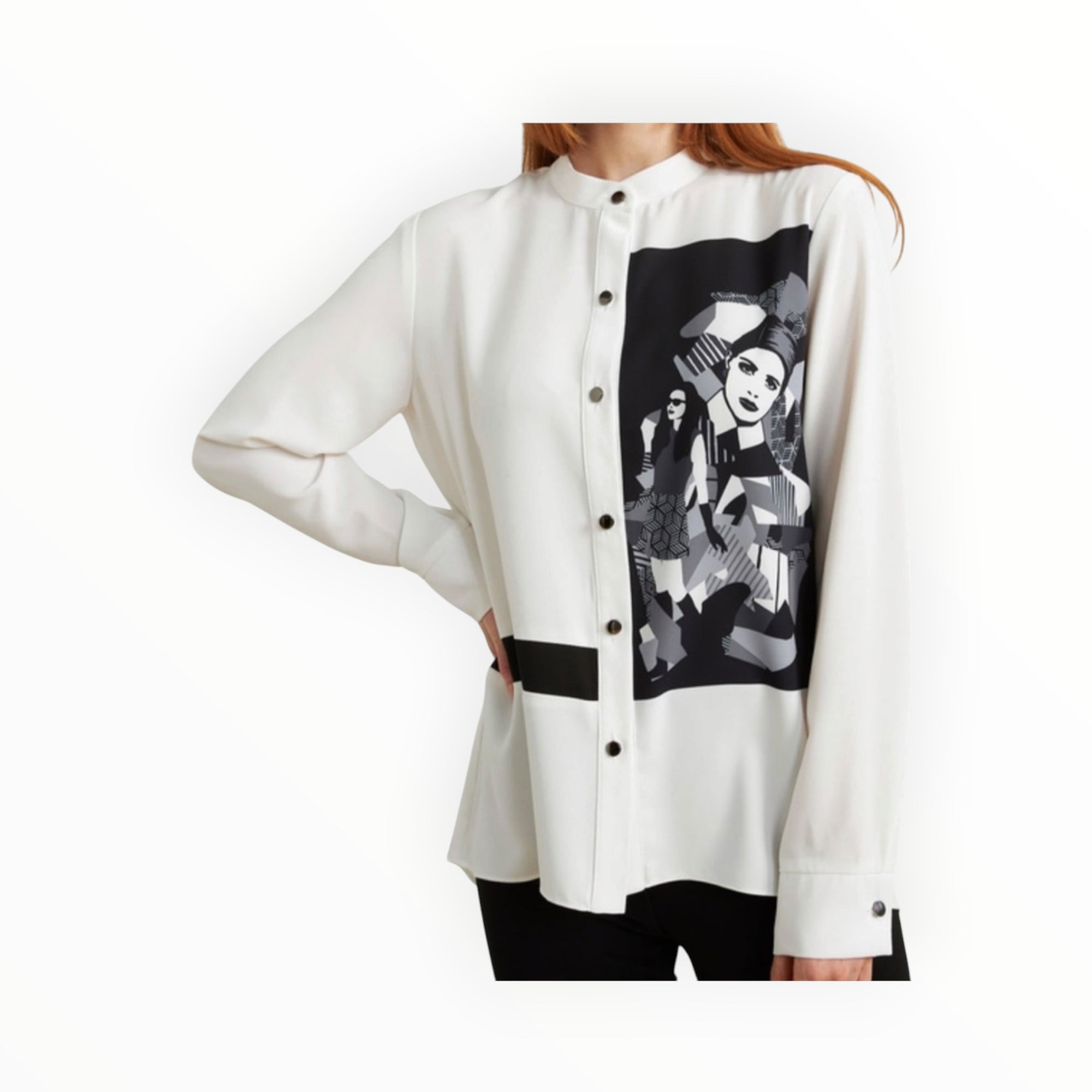 Joseph Ribkoff Printed Georgette Blouse - White